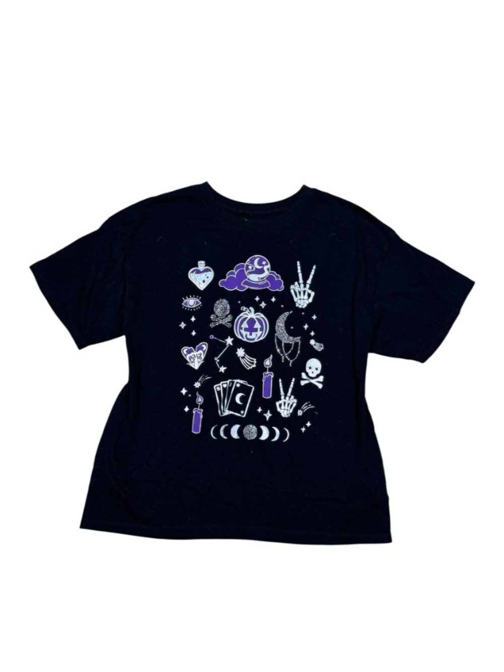 Halloween Spooky Vibes Embellished Graphic Tee Women's XL Sugar & Jade Like New